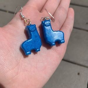 NEW RESIN HANDMADE BLUE LLAMA EARRINGS JEWELRY